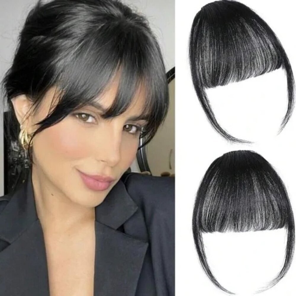 100% Human hair 1 Black Clip in Bangs
